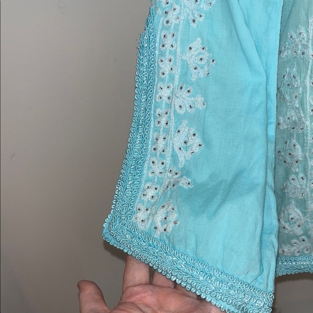Melissa Odabash Sea Blue Embroidered Beaded Tunic Cover-Up Aqua Boho Luxe - Picture 3 of 11